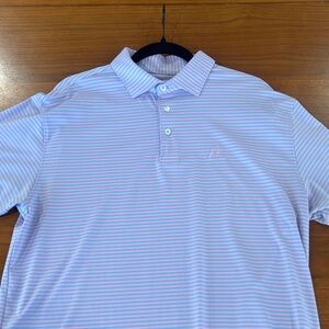 Rhoback Men's Polo Shirt - Light Blue and White Stripes